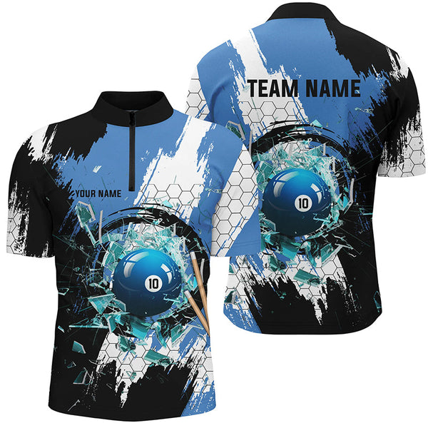 Personalized Black Blue Break Glass 10 Ball Pool 3D Shirts For Men 10 Ball Billiards Jerseys VHM1179