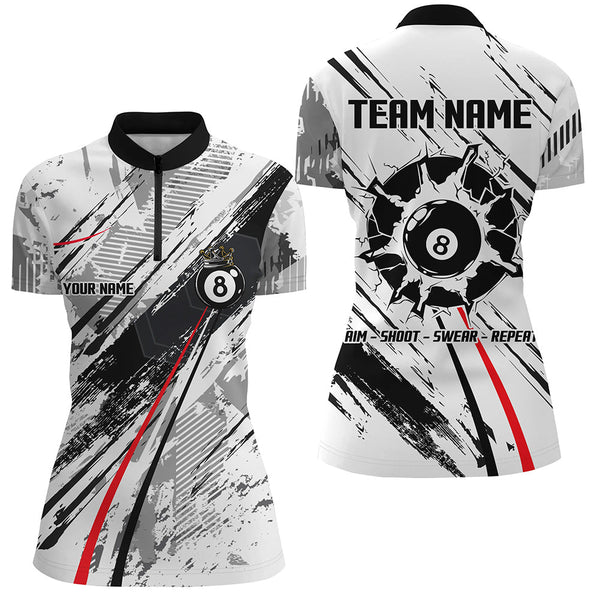 Personalized 8 Ball Billiards Shirts For Women, 8 Ball Pool Jerseys Custom Mens Billiard Shirts VHM1198