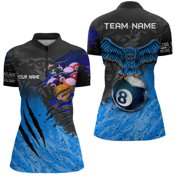 Personalized Blue Eagle 8 Ball Billiards 3D Shirts For Women Custom Pool Billiards Team Jerseys VHM1190