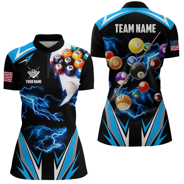 Personalized Thunder Blue Billiard Balls Shirt For Women Custom US Billiard Jerseys 8 Ball Pool Shirts VHM1194
