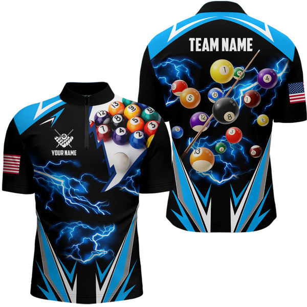 Personalized Thunder Blue Billiard Balls Shirt For Men Custom US Billiard Jerseys 8 Ball Pool Shirts VHM1194