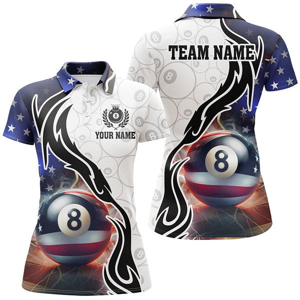 3D 8 Ball Pool Lightning US Flag Personalized Billiard Shirts For Women, Patriotic Shirts For Pooler TDM1568