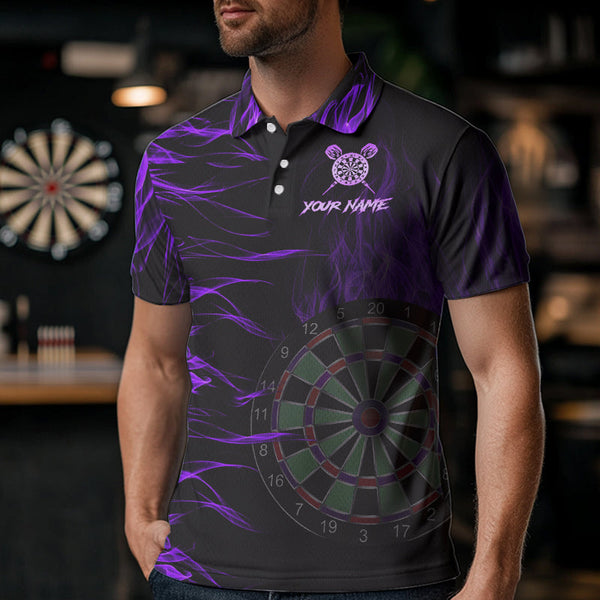 Personalized Purple Flaming 3D Fire Dart Shirts For Men Custom Team Dart Jerseys Polo & Quarter Zip TDM3686