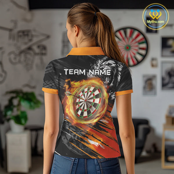 Orange And Black Grunge Lion And Shark Dart Shirts Custom Women's Dart Jersey Polo & Quarter Zip TDM3847