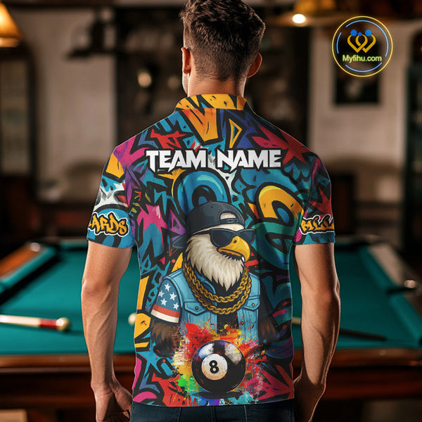Funny Eagle Colorful Graffiti 8 Ball Billiard Shirt For Men Custom Billiard Jersey Pool Team Shirts TDM3854