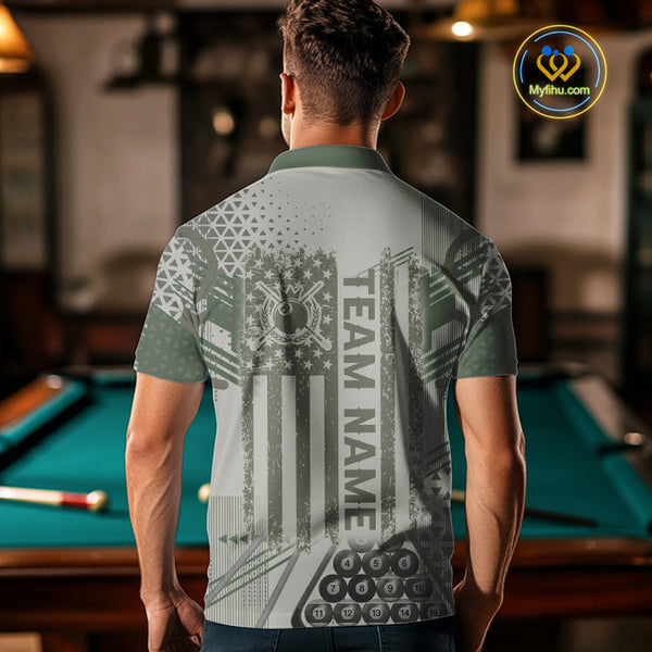 Military Green Camo Billiard Jersey For Men Custom 8 Ball Pool Shirt American Flag Billiard Shirts TDM3855