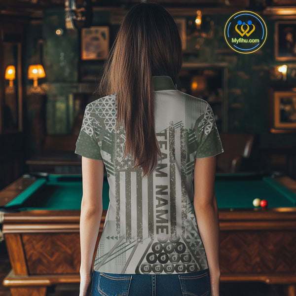Military Green Camo Billiard Jersey For Women Custom 8 Ball Pool Shirt American Flag Billiard Shirts TDM3855