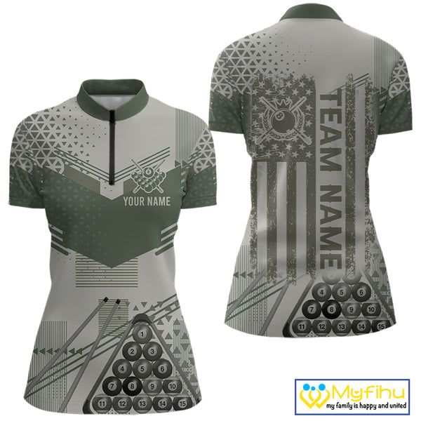 Military Green Camo Billiard Jersey For Women Custom 8 Ball Pool Shirt American Flag Billiard Shirts TDM3855