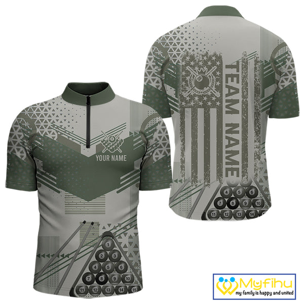 Military Green Camo Billiard Jersey For Men Custom 8 Ball Pool Shirt American Flag Billiard Shirts TDM3855