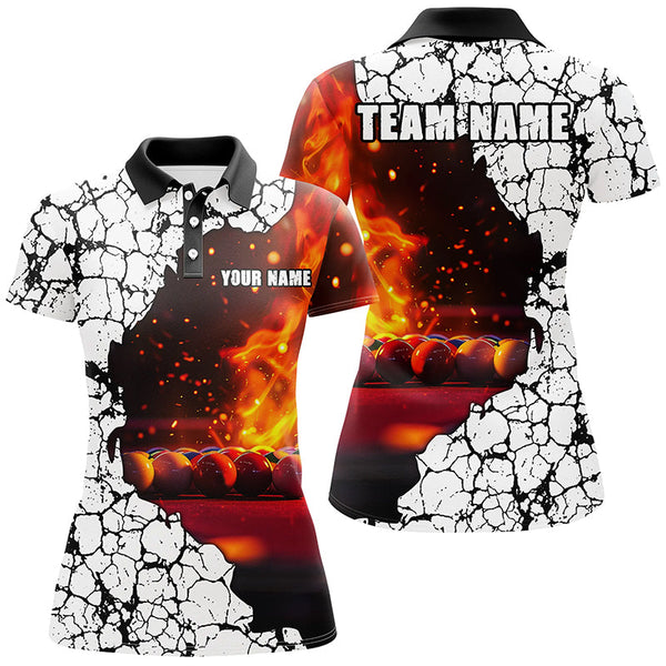 Personalized Crack Billiard Balls Fire 3D Women Polo & Quarter-Zip Shirts, Billiard Apparel Clothing TDM1765