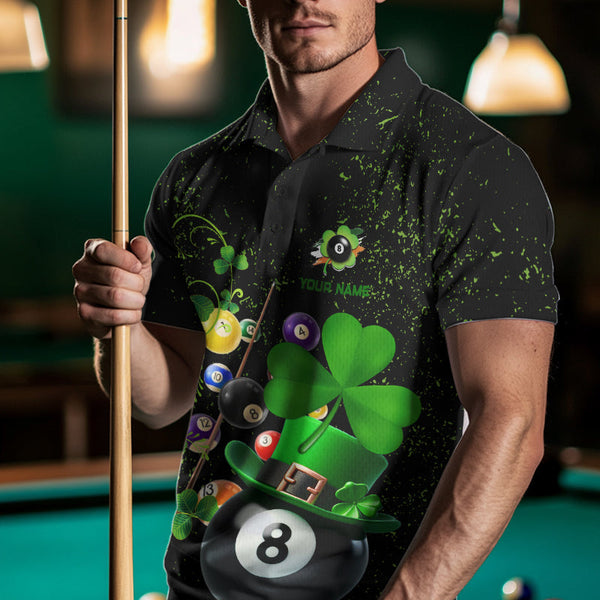 Black Grunge Billiard Balls Luckiest Shamrock Men Pool Shirts Custom St Patrick Day Billiard Jersey TDM3390