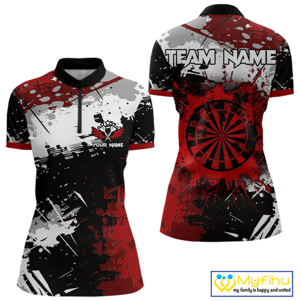 Red Grunge Paint Splash Dart Polo & Quarter Zip Custom Dart Shirts For Women Darts Team Jerseys  TDM3858