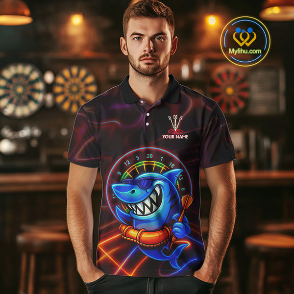 Personalized Neon Funny Shark Darts Shirt For Men Custom Darts Team Jersey Outfit, Darts Gifts TDM4319
