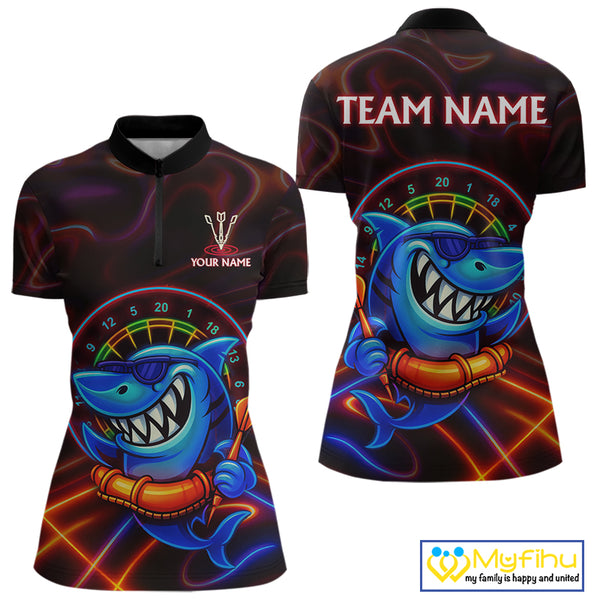 Personalized Neon Funny Shark Darts Shirt For Women Custom Darts Team Jersey Outfit, Darts Gifts TDM4319