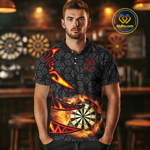 Personalized Fire Flame Dartboard Geometric Pattern Darts Shirt For Men, Custom Darts Team Jerseys TDM4320