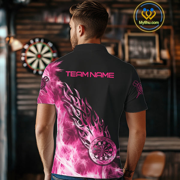 Pink And Black Light Icy Men Darts Polo & Quarter Zip Custom Dart Shirts For Team Dart Jerseys TDM3872