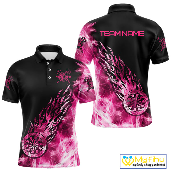 Pink And Black Light Icy Men Darts Polo & Quarter Zip Custom Dart Shirts For Team Dart Jerseys TDM3872