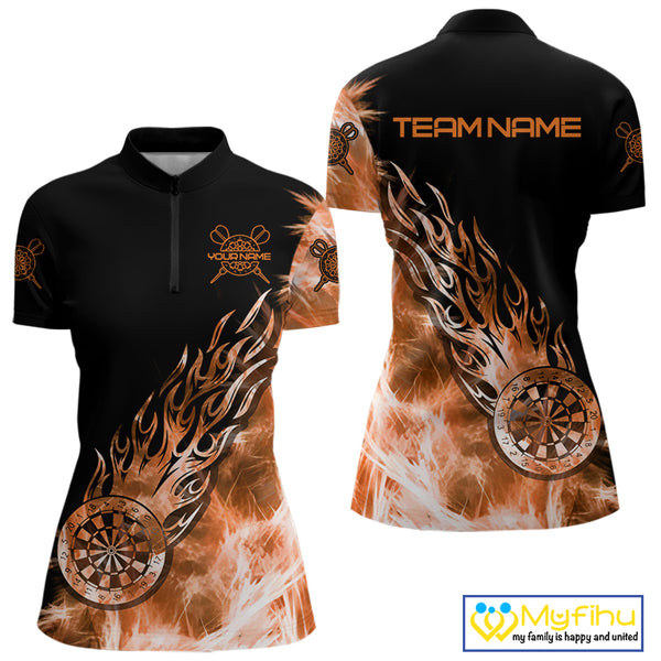 Orange And Black Light Icy Women Darts Polo & Quarter Zip Custom Dart Shirts For Team Dart Jerseys TDM3873