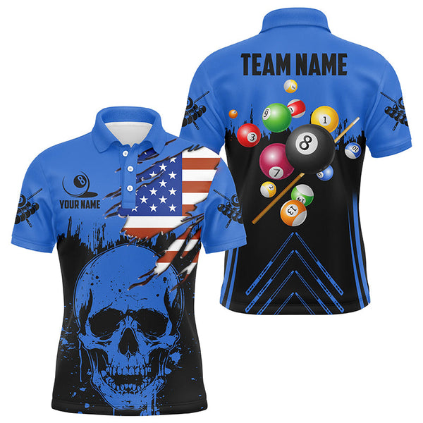 Personalized Multi-Color Billiard Grunge Skull Custom US Flag Patriotic Billiard Balls Shirts Jersey TDM1594