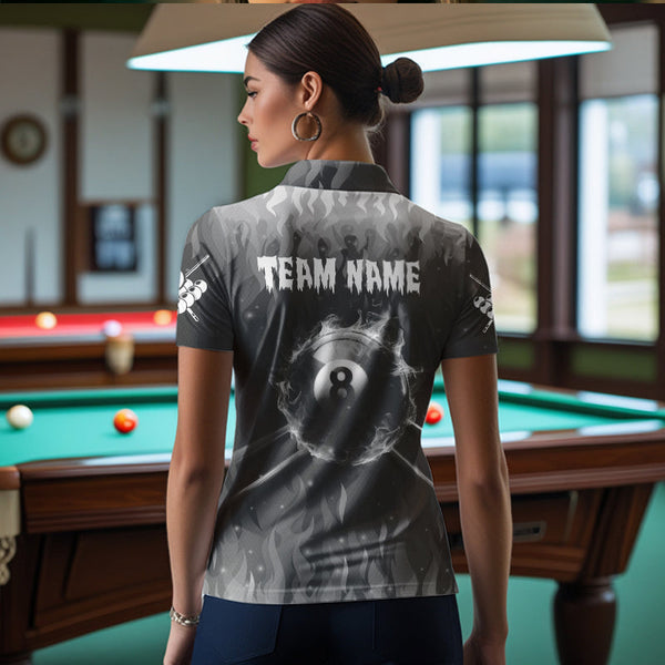 Personalized Grey 3D 8 Ball Pool Fire Billiard Shirts For Women Custom Billiard Apparel Jerseys TDM3531