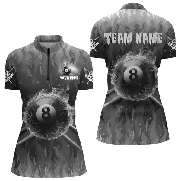 Personalized Grey 3D 8 Ball Pool Fire Billiard Shirts For Women Custom Billiard Apparel Jerseys TDM3531