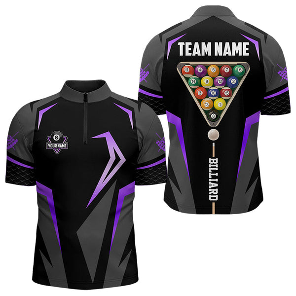 Personalized 8 Ball Pool Billiard Balls Polo & 1/4 Zip For Men Custom Team Billiard Jersey | Purple TDM3534
