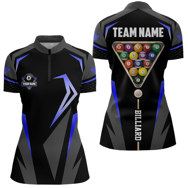 Personalized 8 Ball Pool Billiard Balls Polo & 1/4 Zip For Women Custom Team Billiard Jersey | Blue TDM3535