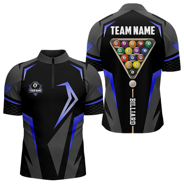 Personalized 8 Ball Pool Billiard Balls Polo & 1/4 Zip For Men Custom Team Billiard Jersey | Blue TDM3535