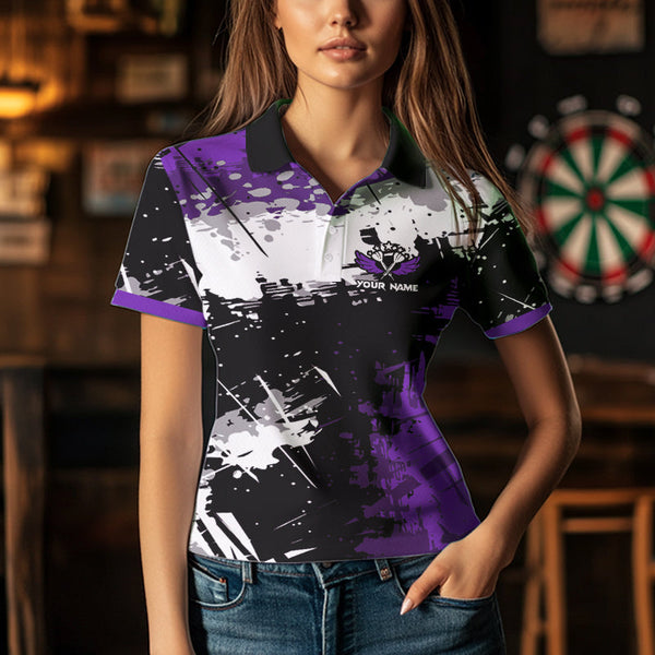 Custom Purple Grunge Darts Shirt With Pocket Option For Women, Darts Jersey TDM3537