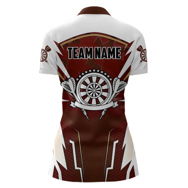 Personalized Wine Red And White Dart Shirts For Women Custom Team Darts Jerseys Polo & Quarter Zip TDM3701