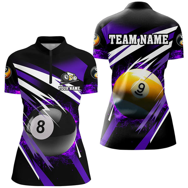 Billiard 8 Ball & 9 Ball Fire Women Polo & Quarter-Zip Shirt Custom Billiard Jersey Attire |Purple TDM1597