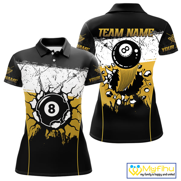 Personalized Yellow Funny Break 8 Ball Grunge Billiard Shirt For Women Custom Pool Team Jersey TDM4338