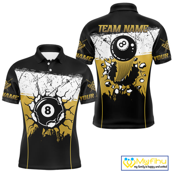 Personalized Yellow Funny Break 8 Ball Grunge Billiard Shirt For Men Custom Pool Team Jersey TDM4338