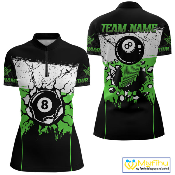 Personalized Green Funny Break 8 Ball Grunge Billiard Shirt For Women Custom Pool Team Jersey TDM4339
