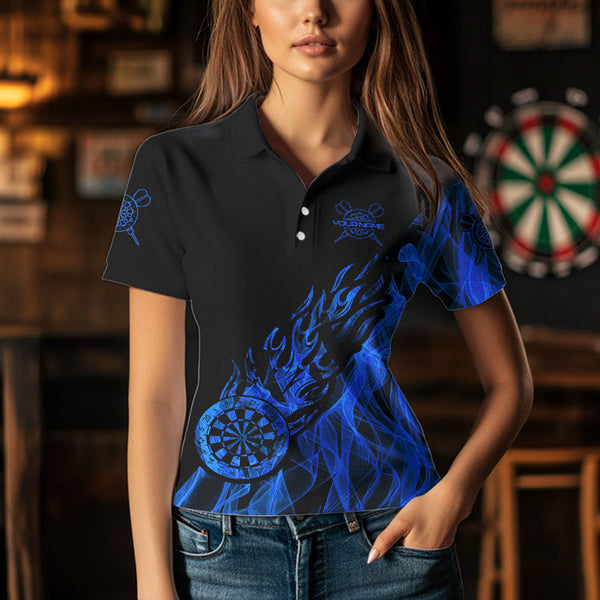 Black And Blue Dartboard Fire Flame Darts Polo & Quarter Zip Custom Dart Shirt For Women Dart Jersey TDM3706
