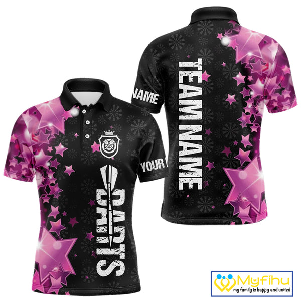 Pink And Black Custom Star Dart Shirts For Men, Glowing Dart Jerseys Funny Darts Team Shirts TDM3884