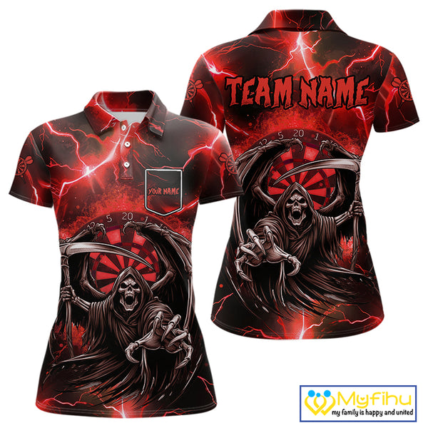 Red Grim Reaper Darts Shirt With Pocket Option For Women Custom Darts Jersey TDM3967