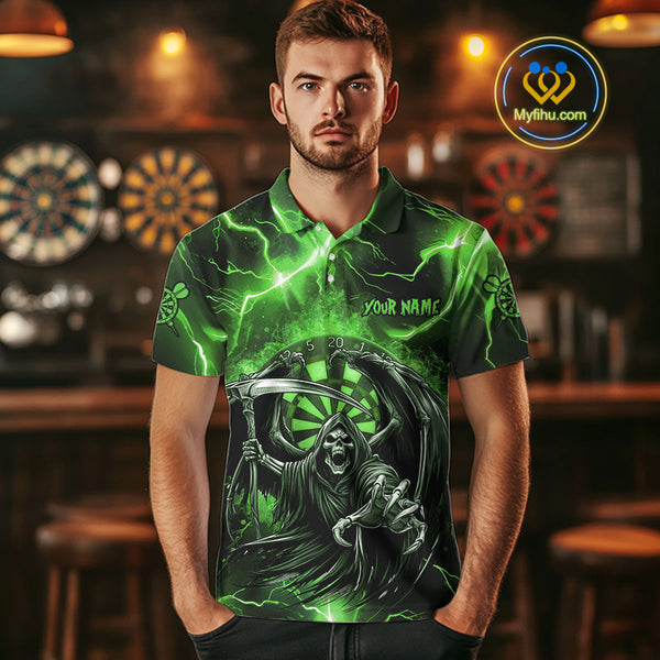 Green Grim Reaper Darts Shirt With Pocket Option For Men Custom Darts Jersey TDM3968