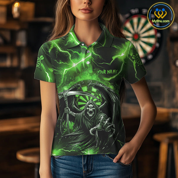 Green Grim Reaper Darts Shirt With Pocket Option For Women Custom Darts Jersey TDM3968