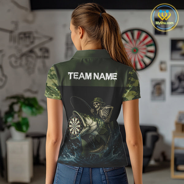 Funny Green Camo Skeleton Fishing Dart Shirt For Women With Pocket Option TDM3969