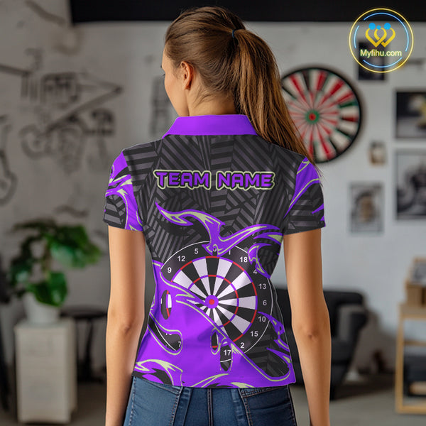 Custom Black And Purple Tribal Flame Dart Shirts For Women, Darts Team Jerseys Polo & Quarter Zip TDM3971