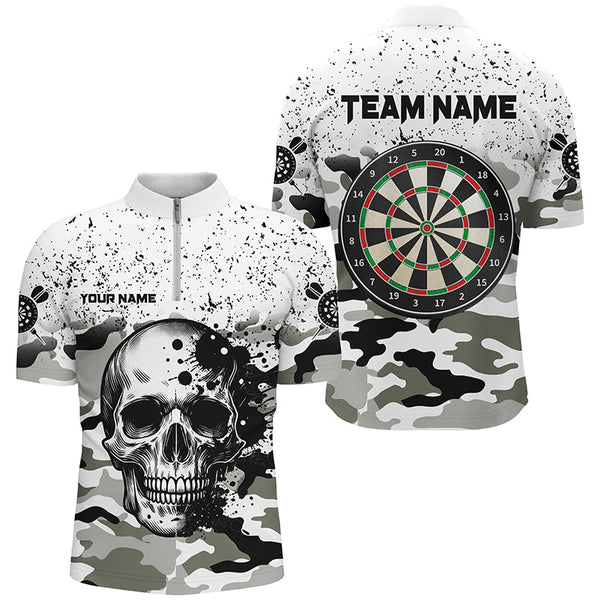 Personalized Black White Grunge Camo Skull Darts Shirts For Men Custom Unique Darts Team Jerseys TDM1994