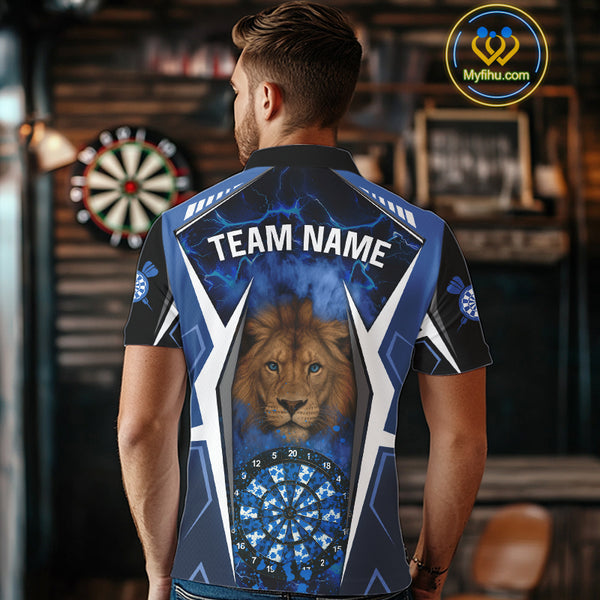Blue Camo Dartboard Lion Dart Shirts For Men Custom Polo & Quarter Zip Team Darts Jerseys TDM3980