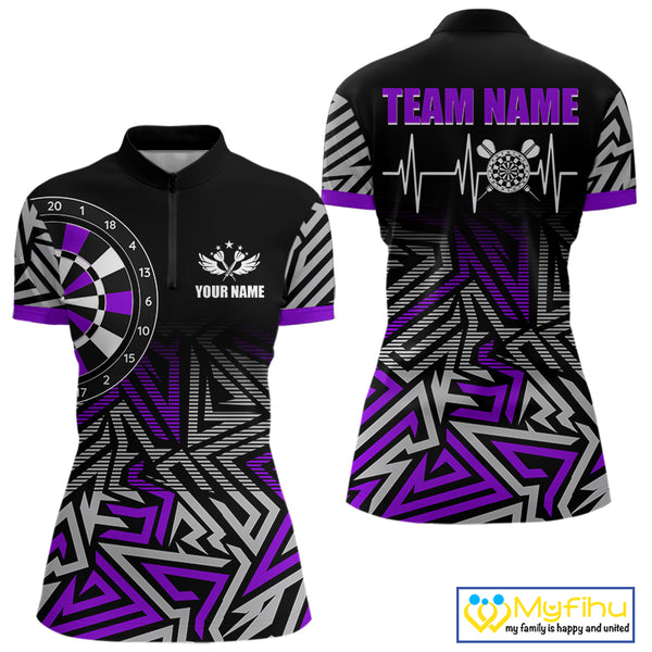 Personalized Darts Heartbeat Zig-Zag Pattern Custom Dart Shirts For Women, Dart Team Jersey|Purple TDM3983