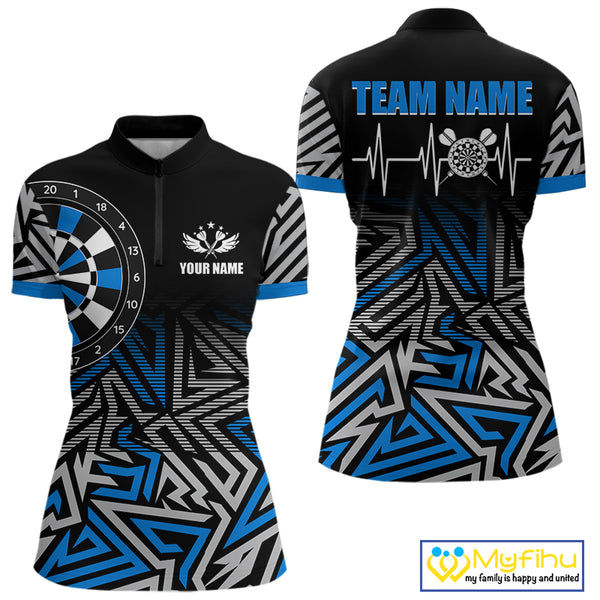 Personalized Darts Heartbeat Zig-Zag Pattern Custom Dart Shirts For Women, Dart Team Jersey|Blue TDM3984