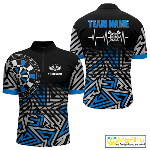 Personalized Darts Heartbeat Zig-Zag Pattern Custom Dart Shirts For Men, Dart Team Jersey|Blue TDM3984