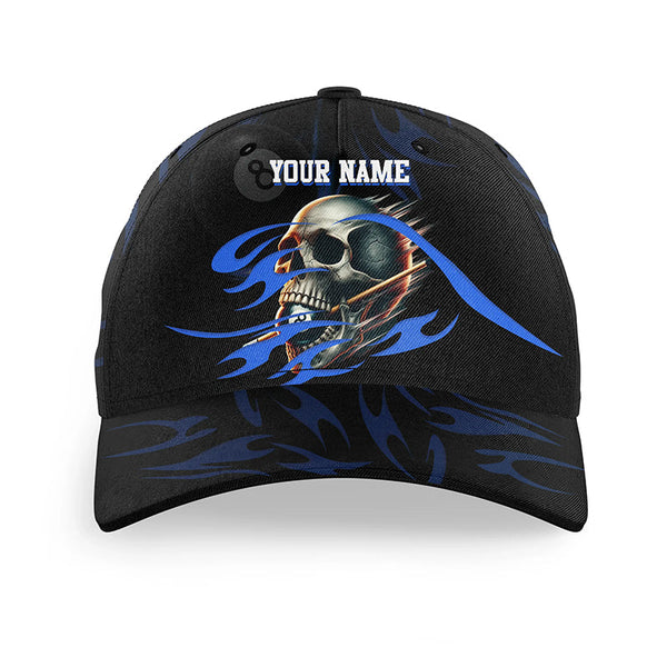 Funny Skull 8 Ball Pool Billiard Hats For Player Custom Adjustable 3D Billiard Baseball Caps |Blue TDM2005