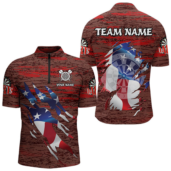 Personalized Red Grunge American Flag Darts Shirts For Men Custom Patriotic Darts Team Jerseys TDM3214