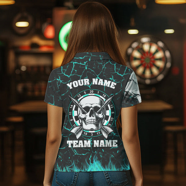 Personalized Turquoise Glowing Crack Skull Dart Shirts Custom Scary Dart Shirts For Women Dart Jersey TDM3416