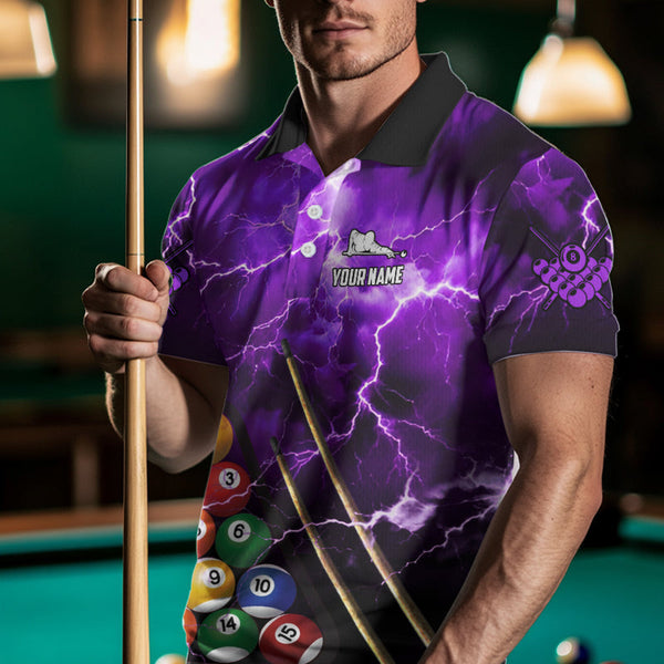 Personalized 3D Pool Ball Thunder Lightning Purple Billiard Shirts For Men, 8 Ball Billiard Jerseys TDM3715